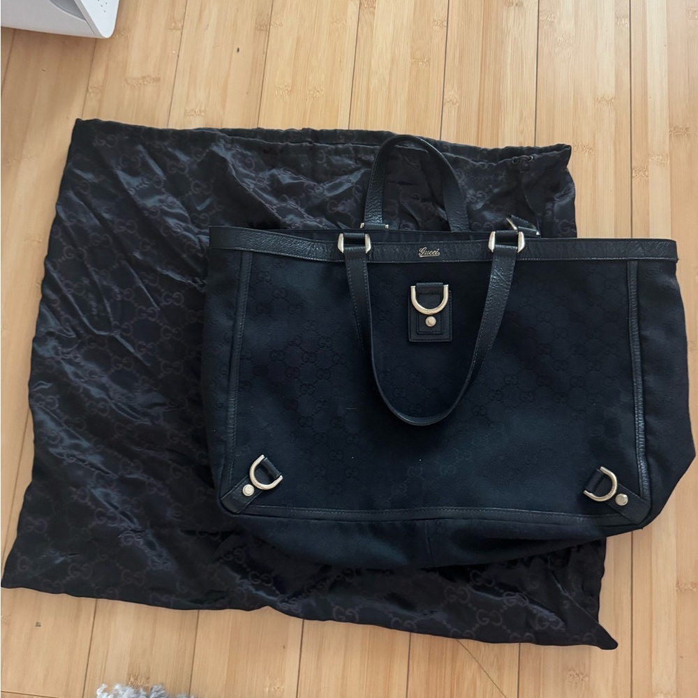 Gucci Black Structured Tote Bag with Silver Accents w/ Gucci Dust Bag